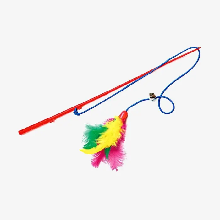 Brinquedo para Gatos Varinha com Guizo e Penas com Elástico - Imagem 1