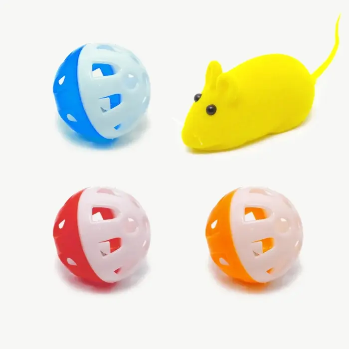 Kit Brinquedo para Gatos 3 Bolinhas Guizo + Ratinho - Imagem 1