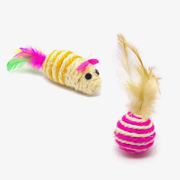 Kit Brinquedo para Gatos Ratinho + Bolinha Sisal - Imagem 1